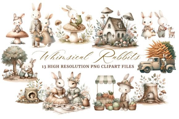 Download Whimsical Watercolor Woodland Rabbits - Rabbits Collection
