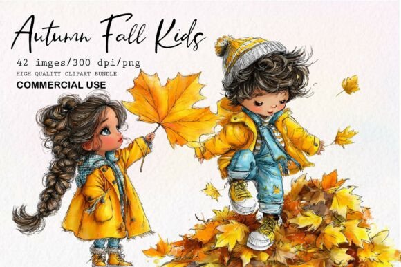 Download Whimsical Autumn Fall Kids Clipart Set - Whimsical Collection