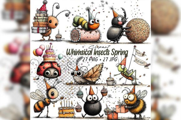 Download Whimsical Insects Clipart Spring Bugs Se - Whimsical Collection