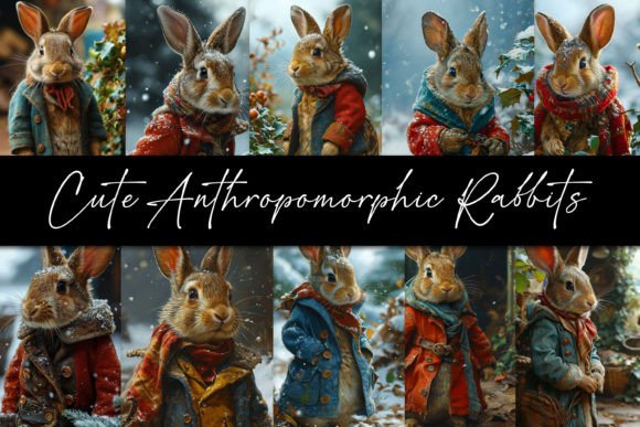 Download Vintage Style Anthropomorphic Rabbits - Rabbits Collection