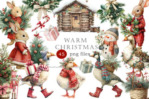 Download Vintage Warm Christmas, Geese, Rabbits - Rabbits Collection