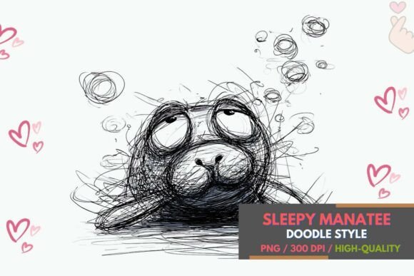 Download Sleepy Manatee PNG Doodle Sublimation - Premium Resources