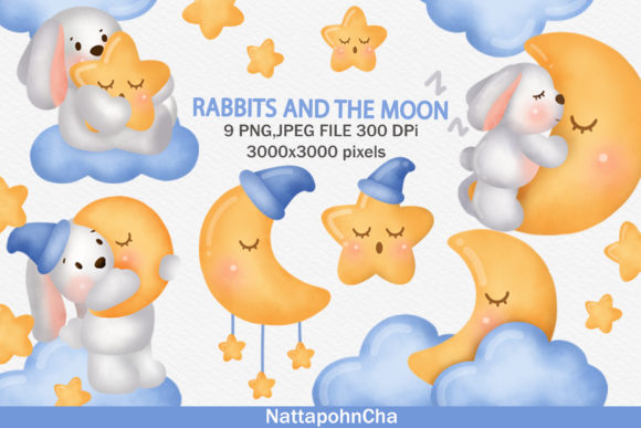 Download Watercolor Rabbits and the Moon Clipart - Rabbits Collection