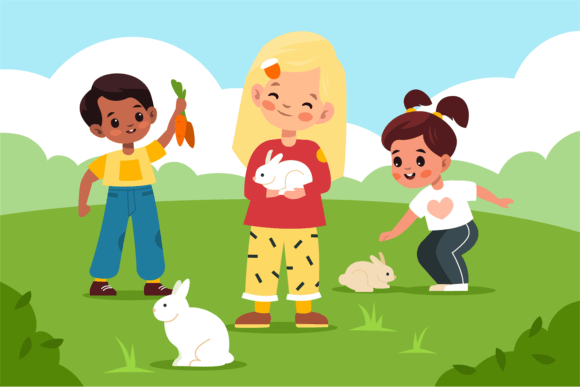 Download Petting Zoo. Children Take Care Rabbits - Rabbits Collection