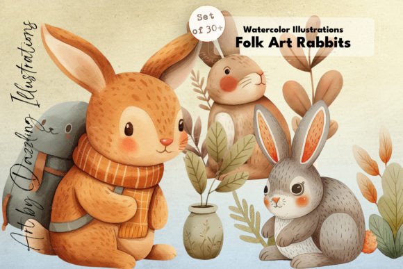 Download Watercolor Rabbits | Whimsical Rabbits - Rabbits Collection