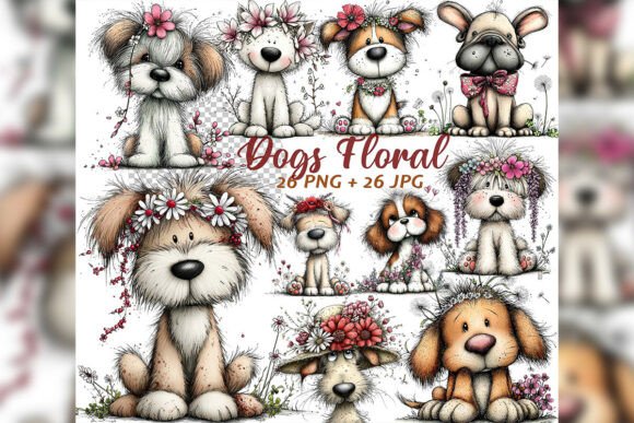 Download Whimsical Floral Dogs Spring Clipart Set - Whimsical Collection